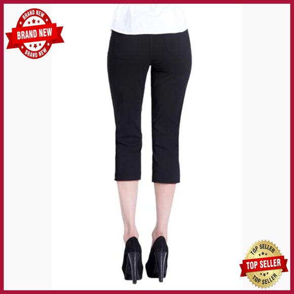 Tummy Control Pull-On Capri Pants with Wide Band, Straight Leg Fit - Picture 4 of 7